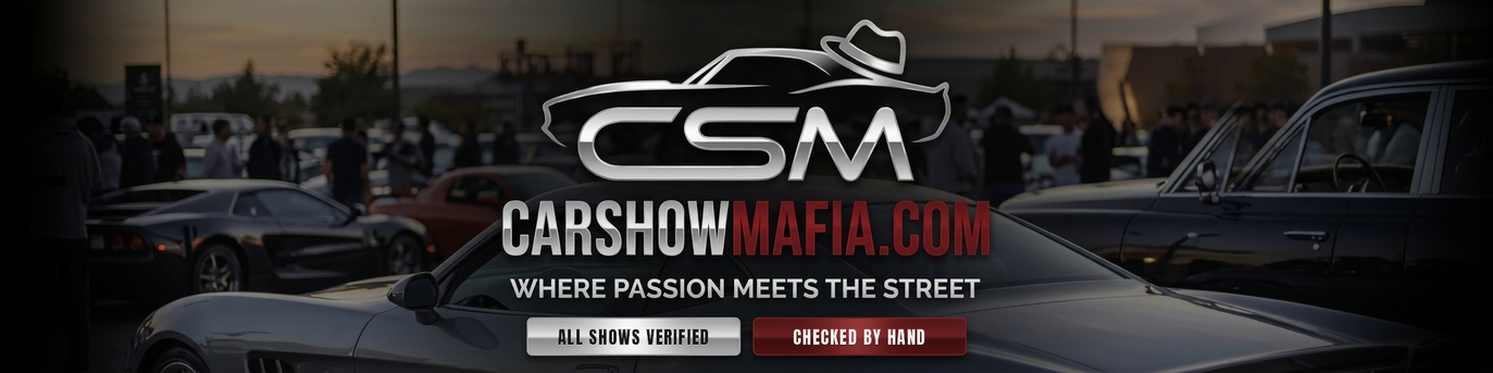 CSM — CarShowMafia.com over a car show at dusk. Where passion meets the street.